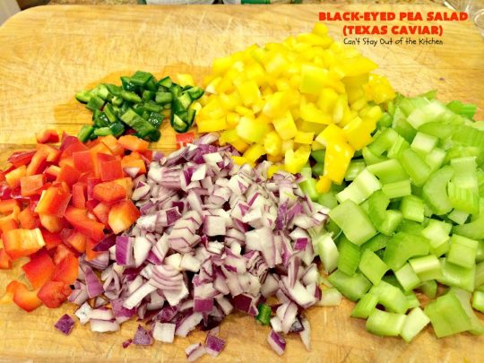Texas Caviar a.k.a. Black-Eyed Pea Salad | Can't Stay Out of the Kitchen | perfect as a dip with #Fritos scoops or serve as a #salad. Light & refreshing & great for summer #holidays, backyard BBQs or family reunions. #glutenfree #vegan #blackeyedpeas #appetizer