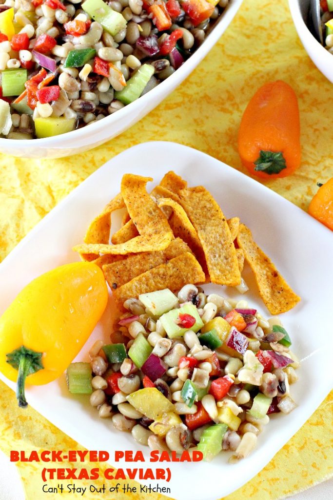 Texas Caviar a.k.a. Black-Eyed Pea Salad | Can't Stay Out of the Kitchen | perfect as a dip with #Fritos scoops or serve as a #salad. Light & refreshing & great for summer #holidays, backyard BBQs or family reunions. #glutenfree #vegan #blackeyedpeas #appetizer
