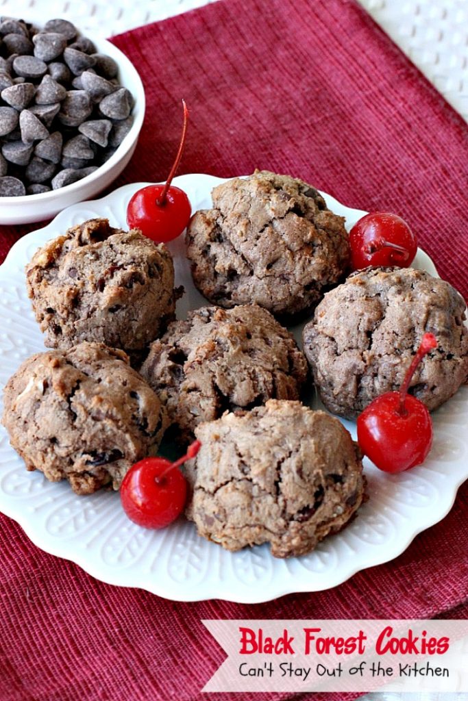 Black Forest Cookies| Can't Stay Out of the Kitchen | these fabulous #cookies are reminiscent of #blackforestcake. They are incredibly delicious & a great #dessert for #holiday baking or #Valentine'sDay.