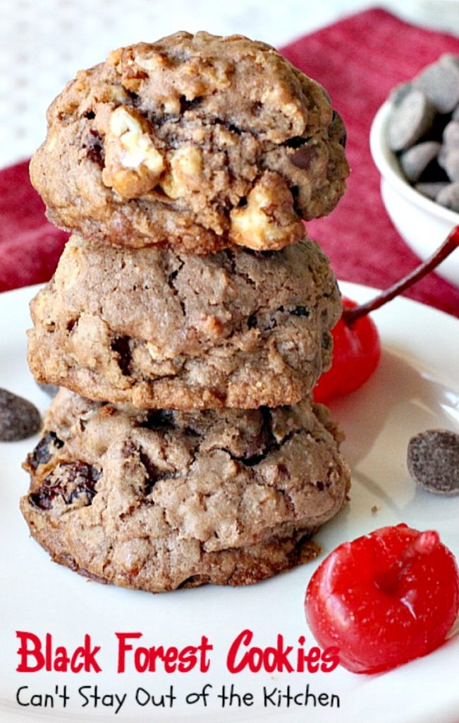 Black Forest Cookies| Can't Stay Out of the Kitchen | these fabulous #cookies are reminiscent of #blackforestcake. They are incredibly delicious & a great #dessert for #holiday baking or #Valentine'sDay.