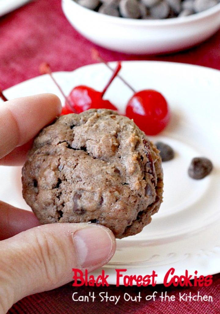 Black Forest Cookies| Can't Stay Out of the Kitchen | these fabulous #cookies are reminiscent of #blackforestcake. They are incredibly delicious & a great #dessert for #holiday baking or #Valentine'sDay.
