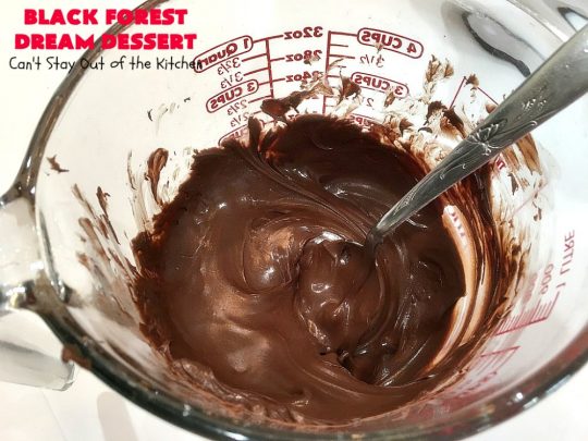 Black Forest Dream Dessert | Can't Stay Out of the Kitchen | this spectacular #dessert has a crust layer with #pecans & #coconut. It also has #cheesecake layer, a #cherrypiefilling layer, a vanilla pudding layer with melted #chocolatechips added, & a top layer with #CoolWhip, #maraschinocherries, #chocolate curls & chopped #pecans. Absolutely divine! #BlackForestDessert #CherryDessert #ChocolateDessert #ValentinesDay #ValentinesDayDessert #ChristmasDessert #CheesecakeDessert