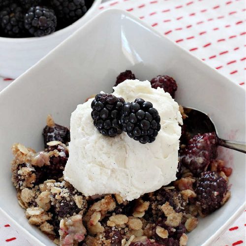 Blackberry Crisp | Can't Stay Out of the Kitchen | This #dessert is absolutely mouthwatering. It's terrific as a #summer #dessert, but #blackberries can be purchased year round now so it's great for any kind of #holiday, company or #potluck #dessert. #HolidayDessert #BlackberryDessert #BlackberryCrisp