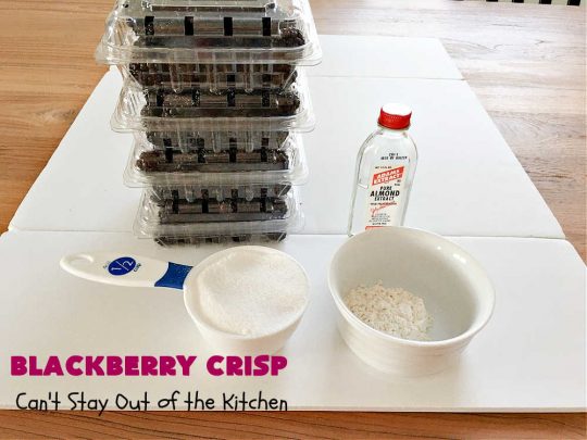 Blackberry Crisp | Can't Stay Out of the Kitchen | This #dessert is absolutely mouthwatering. It's terrific as a #summer #dessert, but #blackberries can be purchased year round now so it's great for any kind of #holiday, company or #potluck #dessert. #HolidayDessert #BlackberryDessert #BlackberryCrisp