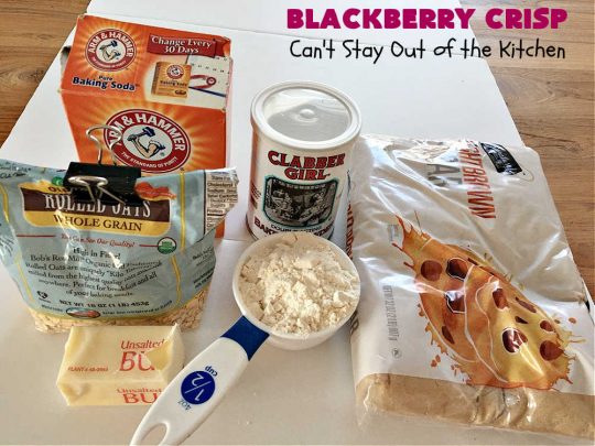 Blackberry Crisp | Can't Stay Out of the Kitchen | This #dessert is absolutely mouthwatering. It's terrific as a #summer #dessert, but #blackberries can be purchased year round now so it's great for any kind of #holiday, company or #potluck #dessert. #HolidayDessert #BlackberryDessert #BlackberryCrisp