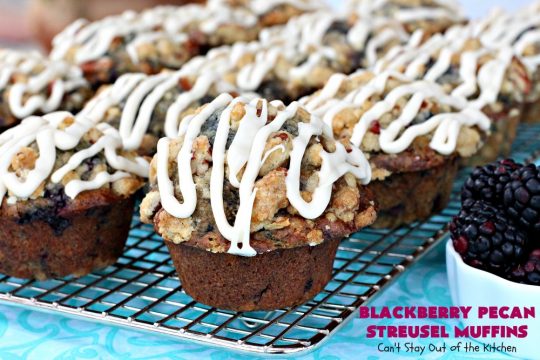 Blackberry Pecan Streusel Muffins | Can't Stay Out of the Kitchen | these spectacular #muffins are terrific for a #holiday, company or weekend #breakfast. Every bite will have you drooling! #blackberries #BlackberryMuffins #HolidayBreakfast #EasterBreakfast
