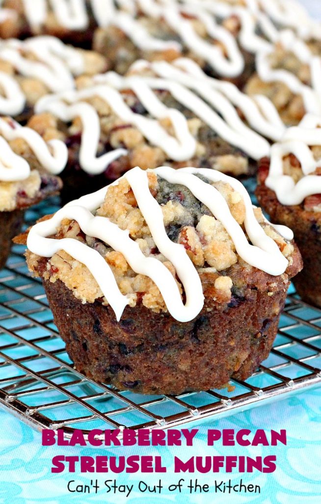 Blackberry Pecan Streusel Muffins | Can't Stay Out of the Kitchen | these spectacular #muffins are terrific for a #holiday, company or weekend #breakfast. Every bite will have you drooling! #blackberries #BlackberryMuffins #HolidayBreakfast #EasterBreakfast