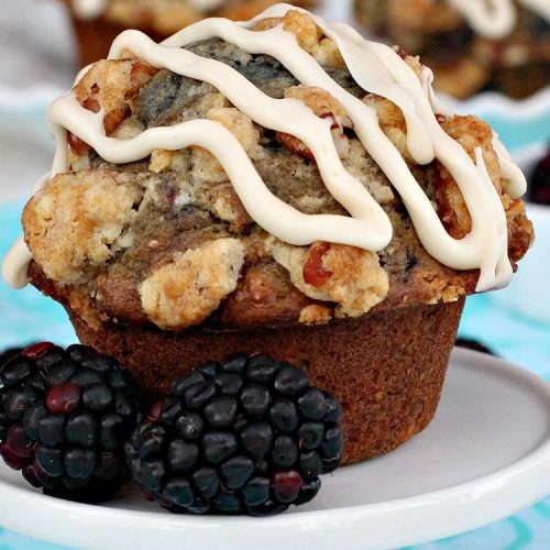 Blackberry Pecan Streusel Muffins | Can't Stay Out of the Kitchen | these spectacular #muffins are terrific for a #holiday, company or weekend #breakfast. Every bite will have you drooling! #blackberries #BlackberryMuffins #HolidayBreakfast #EasterBreakfast
