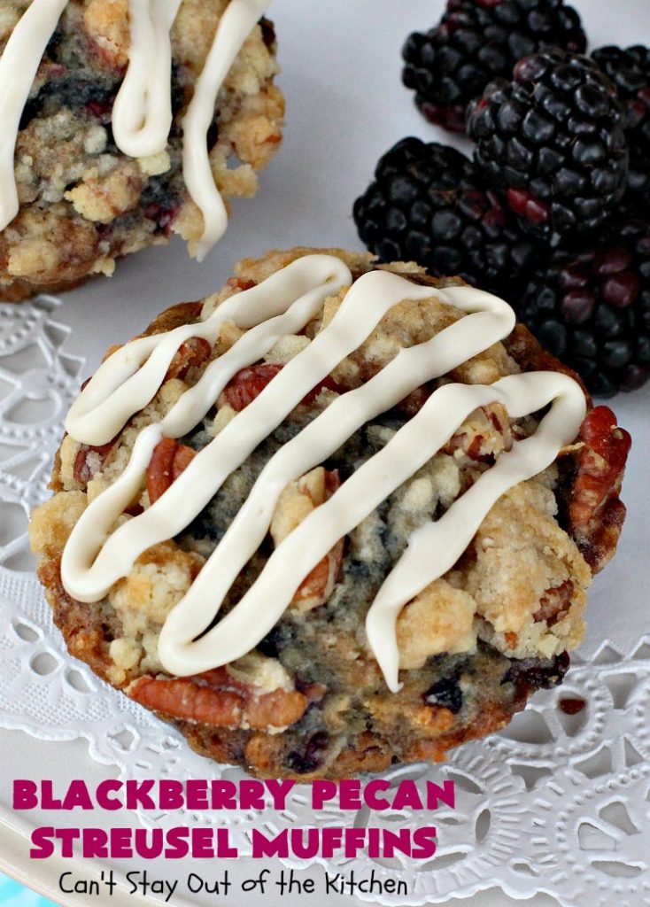 Blackberry Pecan Streusel Muffins | Can't Stay Out of the Kitchen | these spectacular #muffins are terrific for a #holiday, company or weekend #breakfast. Every bite will have you drooling! #blackberries #BlackberryMuffins #HolidayBreakfast #EasterBreakfast