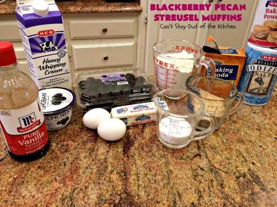 Blackberry Pecan Streusel Muffins | Can't Stay Out of the Kitchen | these spectacular #muffins are terrific for a #holiday, company or weekend #breakfast. Every bite will have you drooling! #blackberries #BlackberryMuffins #HolidayBreakfast #EasterBreakfast