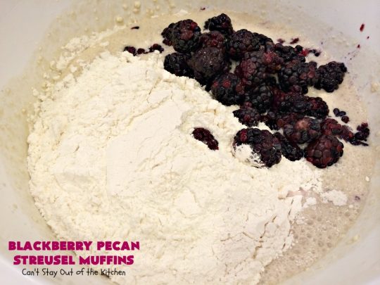 Blackberry Pecan Streusel Muffins | Can't Stay Out of the Kitchen | these spectacular #muffins are terrific for a #holiday, company or weekend #breakfast. Every bite will have you drooling! #blackberries #BlackberryMuffins #HolidayBreakfast #EasterBreakfast