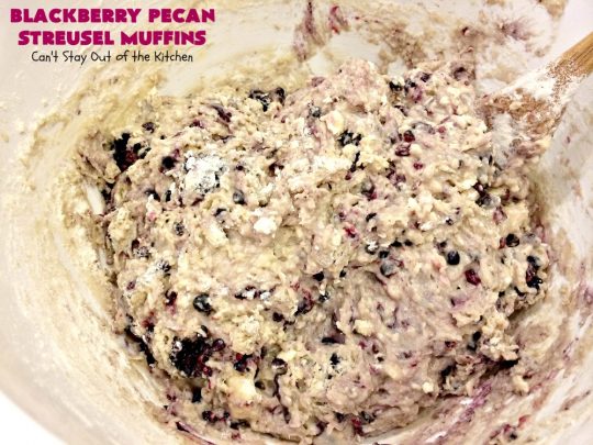 Blackberry Pecan Streusel Muffins | Can't Stay Out of the Kitchen | these spectacular #muffins are terrific for a #holiday, company or weekend #breakfast. Every bite will have you drooling! #blackberries #BlackberryMuffins #HolidayBreakfast #EasterBreakfast