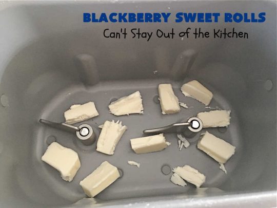 Blackberry Sweet Rolls | Can't Stay Out of the Kitchen | these luscious #SweetRolls are awesome! They're filled with #blackberries & glazed with a heavenly #ButtercreamIcing. Every bite will rock your world! Terrific for a weekend, company or #holiday #breakfast like #Thanksgiving or #Christmas. Plus, these are kneaded in the #breadmaker so they're so much easier than many #CinnamonRoll #recipes. #BlackberrySweetRolls