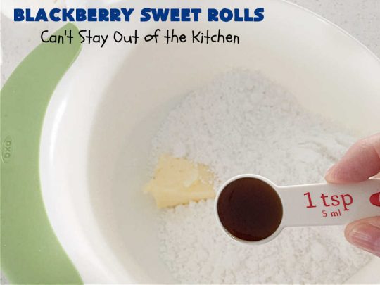 Blackberry Sweet Rolls | Can't Stay Out of the Kitchen | these luscious #SweetRolls are awesome! They're filled with #blackberries & glazed with a heavenly #ButtercreamIcing. Every bite will rock your world! Terrific for a weekend, company or #holiday #breakfast like #Thanksgiving or #Christmas. Plus, these are kneaded in the #breadmaker so they're so much easier than many #CinnamonRoll #recipes. #BlackberrySweetRolls