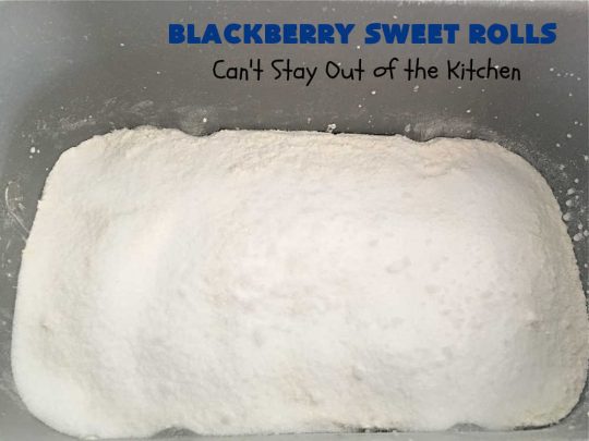 Blackberry Sweet Rolls | Can't Stay Out of the Kitchen | these luscious #SweetRolls are awesome! They're filled with #blackberries & glazed with a heavenly #ButtercreamIcing. Every bite will rock your world! Terrific for a weekend, company or #holiday #breakfast like #Thanksgiving or #Christmas. Plus, these are kneaded in the #breadmaker so they're so much easier than many #CinnamonRoll #recipes. #BlackberrySweetRolls