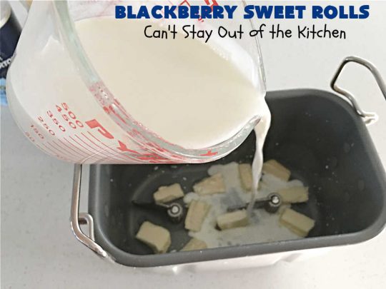 Blackberry Sweet Rolls | Can't Stay Out of the Kitchen | these luscious #SweetRolls are awesome! They're filled with #blackberries & glazed with a heavenly #ButtercreamIcing. Every bite will rock your world! Terrific for a weekend, company or #holiday #breakfast like #Thanksgiving or #Christmas. Plus, these are kneaded in the #breadmaker so they're so much easier than many #CinnamonRoll #recipes. #BlackberrySweetRolls
