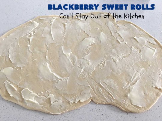 Blackberry Sweet Rolls | Can't Stay Out of the Kitchen | these luscious #SweetRolls are awesome! They're filled with #blackberries & glazed with a heavenly #ButtercreamIcing. Every bite will rock your world! Terrific for a weekend, company or #holiday #breakfast like #Thanksgiving or #Christmas. Plus, these are kneaded in the #breadmaker so they're so much easier than many #CinnamonRoll #recipes. #BlackberrySweetRolls