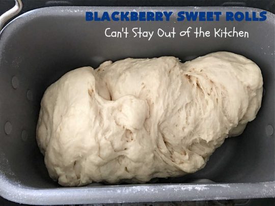 Blackberry Sweet Rolls | Can't Stay Out of the Kitchen | these luscious #SweetRolls are awesome! They're filled with #blackberries & glazed with a heavenly #ButtercreamIcing. Every bite will rock your world! Terrific for a weekend, company or #holiday #breakfast like #Thanksgiving or #Christmas. Plus, these are kneaded in the #breadmaker so they're so much easier than many #CinnamonRoll #recipes. #BlackberrySweetRolls