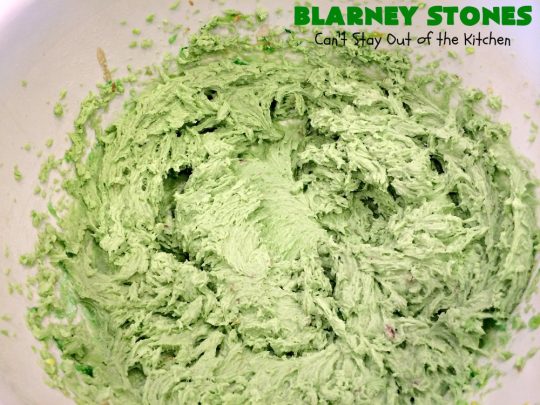 Blarney Stones | Can't Stay Out of the Kitchen | Enjoy the luck of the #Irish with these fantastic #cookies. They're made with #pecans, #PistachioPuddingMix, #AlmondExtract & #ButterscotchMorsels & are so mouthwatering. They are terrific for #tailgating or #holiday parties. #dessert #ChristmasCookieExchange #StPatricksDay #BlarneyStones