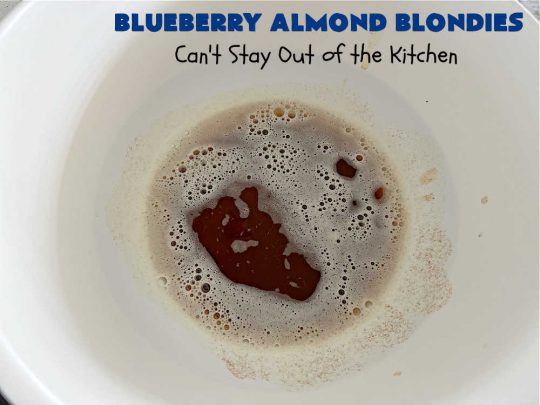 Blueberry Almond Blondies | Can't Stay Out of the Kitchen | these rich, decadent, drool-worthy #blondies will have you swooning from the first bite. They're filled with #blueberries, #almonds, #VanillaChips & made with #BrownedButter in the batter & the icing. Great for #tailgating parties, #BackyardBarbecue, or potlucks. Be prepared: these #cookies are addictive. You'll want more than one! #dessert #BlueberryAlmondBlondies