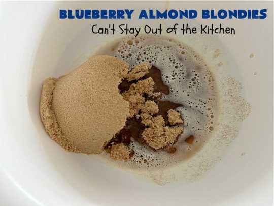 Blueberry Almond Blondies | Can't Stay Out of the Kitchen | these rich, decadent, drool-worthy #blondies will have you swooning from the first bite. They're filled with #blueberries, #almonds, #VanillaChips & made with #BrownedButter in the batter & the icing. Great for #tailgating parties, #BackyardBarbecue, or potlucks. Be prepared: these #cookies are addictive. You'll want more than one! #dessert #BlueberryAlmondBlondies
