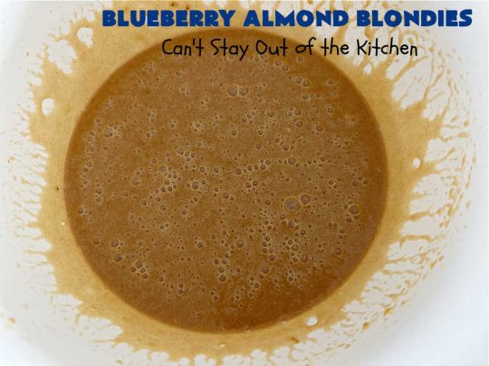 Blueberry Almond Blondies | Can't Stay Out of the Kitchen | these rich, decadent, drool-worthy #blondies will have you swooning from the first bite. They're filled with #blueberries, #almonds, #VanillaChips & made with #BrownedButter in the batter & the icing. Great for #tailgating parties, #BackyardBarbecue, or potlucks. Be prepared: these #cookies are addictive. You'll want more than one! #dessert #BlueberryAlmondBlondies