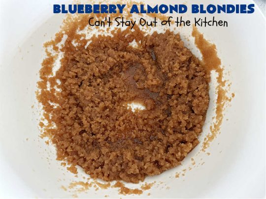 Blueberry Almond Blondies | Can't Stay Out of the Kitchen | these rich, decadent, drool-worthy #blondies will have you swooning from the first bite. They're filled with #blueberries, #almonds, #VanillaChips & made with #BrownedButter in the batter & the icing. Great for #tailgating parties, #BackyardBarbecue, or potlucks. Be prepared: these #cookies are addictive. You'll want more than one! #dessert #BlueberryAlmondBlondies