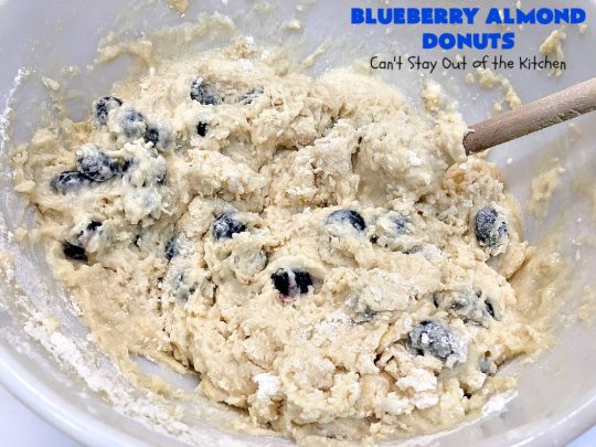 Blueberry Almond Donuts | Can't Stay Out of the Kitchen | these fabulous #blueberry #donuts include #almond extract in both the donut and the icing. They are outrageously delicious! I've made these 3 times & everyone always loves them. #blueberries #BlueberryDonuts #breakfast #Holiday #HolidayBreakfast 