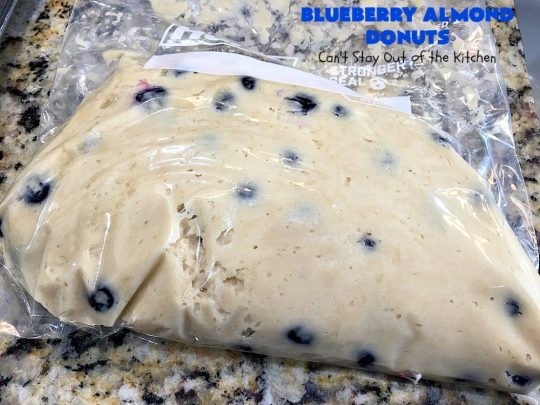 Blueberry Almond Donuts | Can't Stay Out of the Kitchen | these fabulous #blueberry #donuts include #almond extract in both the donut and the icing. They are outrageously delicious! I've made these 3 times & everyone always loves them. #blueberries #BlueberryDonuts #breakfast #Holiday #HolidayBreakfast 