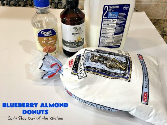 Blueberry Almond Donuts | Can't Stay Out of the Kitchen | these fabulous #blueberry #donuts include #almond extract in both the donut and the icing. They are outrageously delicious! I've made these 3 times & everyone always loves them. #blueberries #BlueberryDonuts #breakfast #Holiday #HolidayBreakfast 