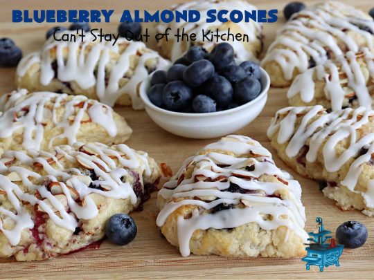Blueberry Almond Scones | Can't Stay Out of the Kitchen | #BlueberryAlmondScones are outrageously good. These amazing #scones include #blueberries, #almonds & #AlmondExtract. They are so delightful with your morning coffee that you won't be able to put them down! Try these scrumptious treats for a weekend, company or #holiday #breakfast like #Thanksgiving, #Christmas or #NewYears. Everyone will swoon! #HolidayBreakfast