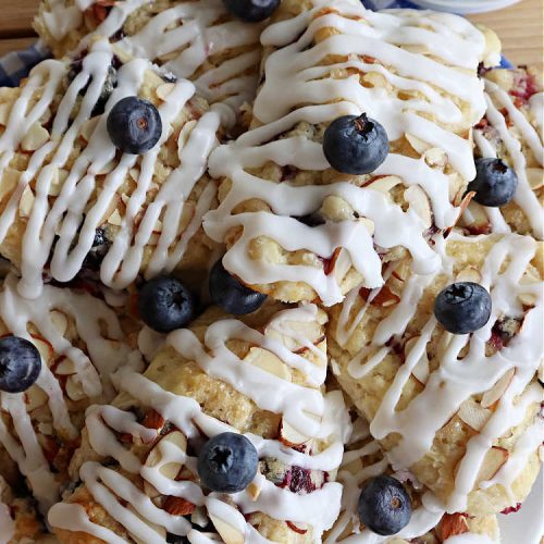 Blueberry Almond Scones | Can't Stay Out of the Kitchen | #BlueberryAlmondScones are outrageously good. These amazing #scones include #blueberries, #almonds & #AlmondExtract. They are so delightful with your morning coffee that you won't be able to put them down! Try these scrumptious treats for a weekend, company or #holiday #breakfast like #Thanksgiving, #Christmas or #NewYears. Everyone will swoon! #HolidayBreakfast