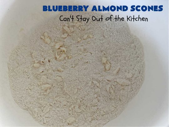 Blueberry Almond Scones | Can't Stay Out of the Kitchen | #BlueberryAlmondScones are outrageously good. These amazing #scones include #blueberries, #almonds & #AlmondExtract. They are so delightful with your morning coffee that you won't be able to put them down! Try these scrumptious treats for a weekend, company or #holiday #breakfast like #Thanksgiving, #Christmas or #NewYears. Everyone will swoon! #HolidayBreakfast