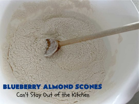 Blueberry Almond Scones | Can't Stay Out of the Kitchen | #BlueberryAlmondScones are outrageously good. These amazing #scones include #blueberries, #almonds & #AlmondExtract. They are so delightful with your morning coffee that you won't be able to put them down! Try these scrumptious treats for a weekend, company or #holiday #breakfast like #Thanksgiving, #Christmas or #NewYears. Everyone will swoon! #HolidayBreakfast