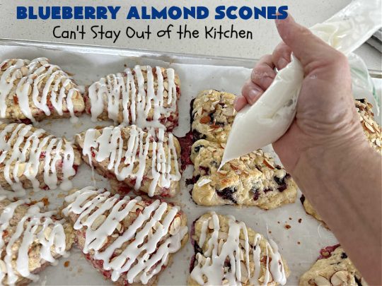 Blueberry Almond Scones | Can't Stay Out of the Kitchen | #BlueberryAlmondScones are outrageously good. These amazing #scones include #blueberries, #almonds & #AlmondExtract. They are so delightful with your morning coffee that you won't be able to put them down! Try these scrumptious treats for a weekend, company or #holiday #breakfast like #Thanksgiving, #Christmas or #NewYears. Everyone will swoon! #HolidayBreakfast