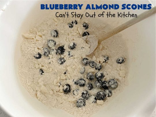Blueberry Almond Scones | Can't Stay Out of the Kitchen | #BlueberryAlmondScones are outrageously good. These amazing #scones include #blueberries, #almonds & #AlmondExtract. They are so delightful with your morning coffee that you won't be able to put them down! Try these scrumptious treats for a weekend, company or #holiday #breakfast like #Thanksgiving, #Christmas or #NewYears. Everyone will swoon! #HolidayBreakfast