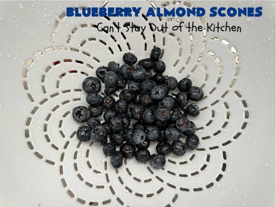 Blueberry Almond Scones | Can't Stay Out of the Kitchen | #BlueberryAlmondScones are outrageously good. These amazing #scones include #blueberries, #almonds & #AlmondExtract. They are so delightful with your morning coffee that you won't be able to put them down! Try these scrumptious treats for a weekend, company or #holiday #breakfast like #Thanksgiving, #Christmas or #NewYears. Everyone will swoon! #HolidayBreakfast