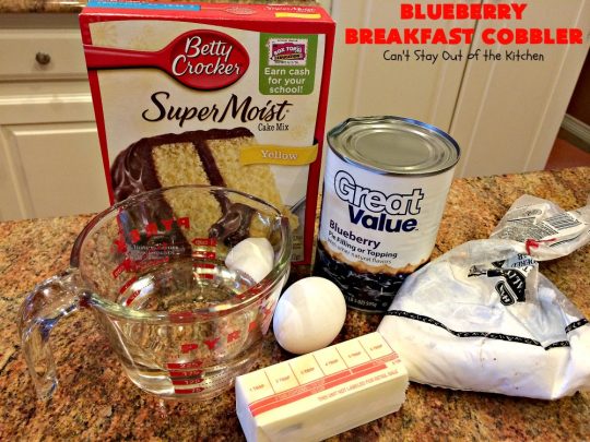 Blueberry Breakfast Cobbler | Can't Stay Out of the Kitchen | this is half #coffeecake & half #cobbler. It's perfect for a #holiday #breakfast or #brunch & so quick & easy to make. #blueberry #BlueberryCoffeecake #HolidayBreakfast #ChristmasBreakfast #NewYearsDayBreakfast #BlueberryCobbler #EasyHolidayBreakfast
