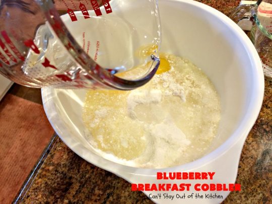 Blueberry Breakfast Cobbler | Can't Stay Out of the Kitchen | this is half #coffeecake & half #cobbler. It's perfect for a #holiday #breakfast or #brunch & so quick & easy to make. #blueberry #BlueberryCoffeecake #HolidayBreakfast #ChristmasBreakfast #NewYearsDayBreakfast #BlueberryCobbler #EasyHolidayBreakfast