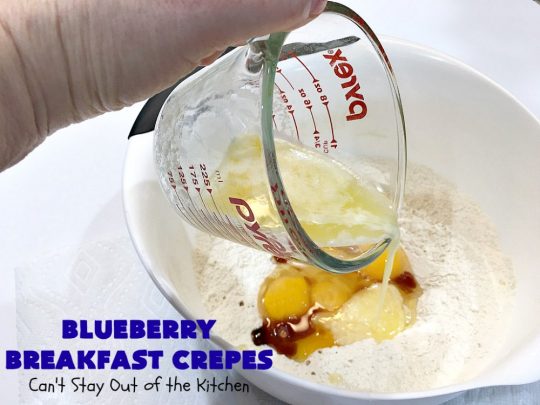 Blueberry Breakfast Crêpes | Can't Stay Out of the Kitchen | these luscious crêpes are rich, decadent & divine! They make one terrific #holiday #breakfast. Every bite will have you drooling. #HolidayBreakfast #blueberries #BlueberryBreakfastCrêpes