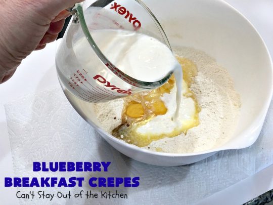 Blueberry Breakfast Crêpes | Can't Stay Out of the Kitchen | these luscious crêpes are rich, decadent & divine! They make one terrific #holiday #breakfast. Every bite will have you drooling. #HolidayBreakfast #blueberries #BlueberryBreakfastCrêpes