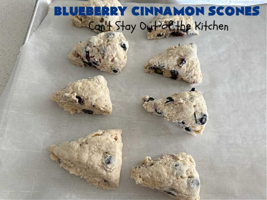 Blueberry Cinnamon Scones | Can't Stay Out of the Kitchen | these #scones are absolutely delightful.. They have a soft, almost bread-like texture & they're filled with #blueberries, baked with a #CinnamonSugar topping & iced with a powdered sugar glaze. They're fantastic for weekend, company or a #holiday #breakfast. Every bite will have you swooning! #BlueberryCinnamonScones
