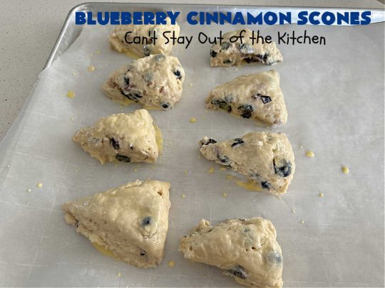 Blueberry Cinnamon Scones | Can't Stay Out of the Kitchen | these #scones are absolutely delightful.. They have a soft, almost bread-like texture & they're filled with #blueberries, baked with a #CinnamonSugar topping & iced with a powdered sugar glaze. They're fantastic for weekend, company or a #holiday #breakfast. Every bite will have you swooning! #BlueberryCinnamonScones