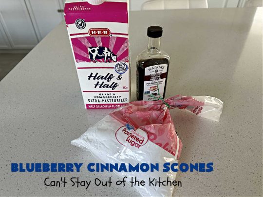 Blueberry Cinnamon Scones | Can't Stay Out of the Kitchen | these #scones are absolutely delightful.. They have a soft, almost bread-like texture & they're filled with #blueberries, baked with a #CinnamonSugar topping & iced with a powdered sugar glaze. They're fantastic for weekend, company or a #holiday #breakfast. Every bite will have you swooning! #BlueberryCinnamonScones