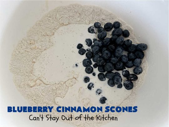 Blueberry Cinnamon Scones | Can't Stay Out of the Kitchen | these #scones are absolutely delightful.. They have a soft, almost bread-like texture & they're filled with #blueberries, baked with a #CinnamonSugar topping & iced with a powdered sugar glaze. They're fantastic for weekend, company or a #holiday #breakfast. Every bite will have you swooning! #BlueberryCinnamonScones