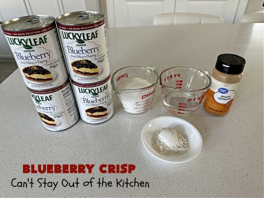 Blueberry Crisp | Can't Stay Out of the Kitchen | This delectable #blueberry #dessert uses #BlueberryPieFilling on the bottom & a lovely #Oatmeal #Streusel topping. It's best served right out of the oven & with a scoop of #VanillaIceCream! This delicious #BlueberryDessert is great for company or potlucks & will surely rock your world! #BlueberryCrisp