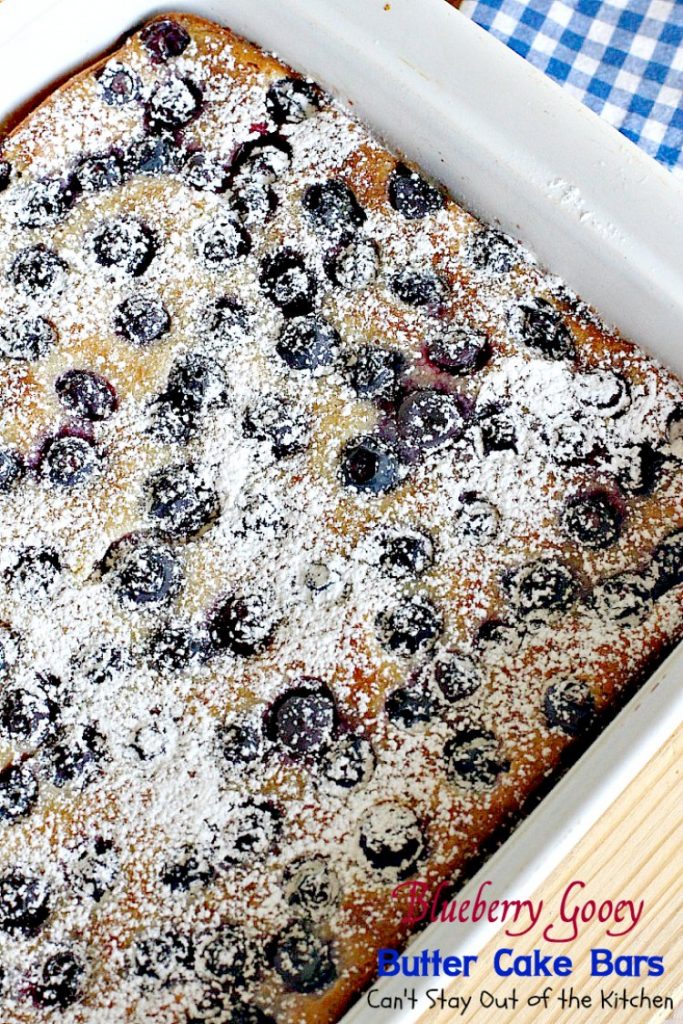 Blueberry Gooey Butter Cake Bars | Can't Stay Out of the Kitchen | you will drool over every bite of these fantastic #brownies. They are ooey, gooey and delicious with a great twist by using #blueberries. #dessert #cookies