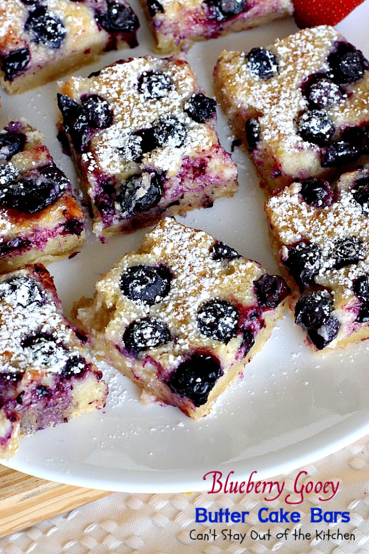 Blueberry Gooey Butter Cake Bars | Can't Stay Out of the Kitchen | you will drool over every bite of these fantastic #brownies. They are ooey, gooey and delicious with a great twist by using #blueberries. #dessert #cookies