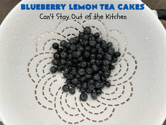 Blueberry Lemon Tea Cakes | Can't Stay Out of the Kitchen | these adorable #TeaCakes are made with fresh #blueberries & 3 kinds of #lemon flavoring including #LemonZest, #LemonJuice & #LemonExtract. They pop in flavor & are both #SugarFree & #GlutenFree. Terrific #dessert for family or friends with #Celiac or #Diabetes. #BlueberryDessert #LemonDessert #cake #BlueberryLemonTeaCakes