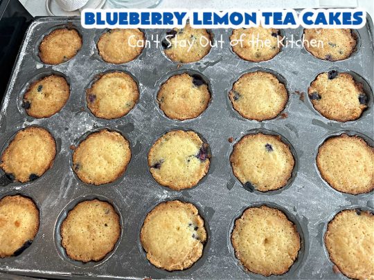 Blueberry Lemon Tea Cakes | Can't Stay Out of the Kitchen | these adorable #TeaCakes are made with fresh #blueberries & 3 kinds of #lemon flavoring including #LemonZest, #LemonJuice & #LemonExtract. They pop in flavor & are both #SugarFree & #GlutenFree. Terrific #dessert for family or friends with #Celiac or #Diabetes. #BlueberryDessert #LemonDessert #cake #BlueberryLemonTeaCakes